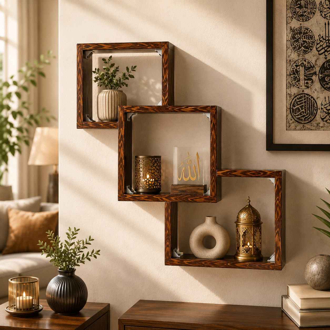 Set of 3 Wooden Floating Box Shelves – Rustic Wall Mounted Display Shelves for Living Room, Bedroom & Home Décor WS 0105