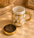 Luxury Gold Ceramic Coffee Mug  – Modern Polka Dot Tea Cup for Home & Office