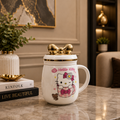 Hello Kitty Ceramic Coffee Mug with Golden Bow Lid