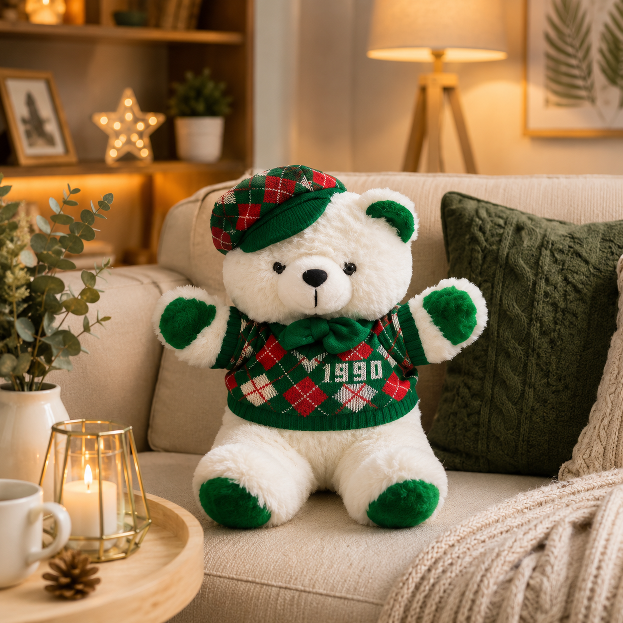 Christmas Teddy Bear Plush Toy – Soft Stuffed Teddy Bear with Winter Outfit