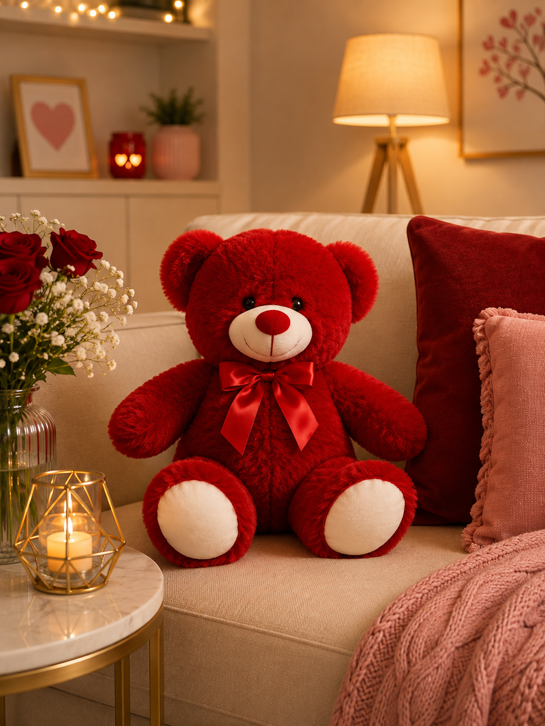 Large Red Teddy Bear – Soft Plush Stuffed Teddy Bear with Satin Ribbon