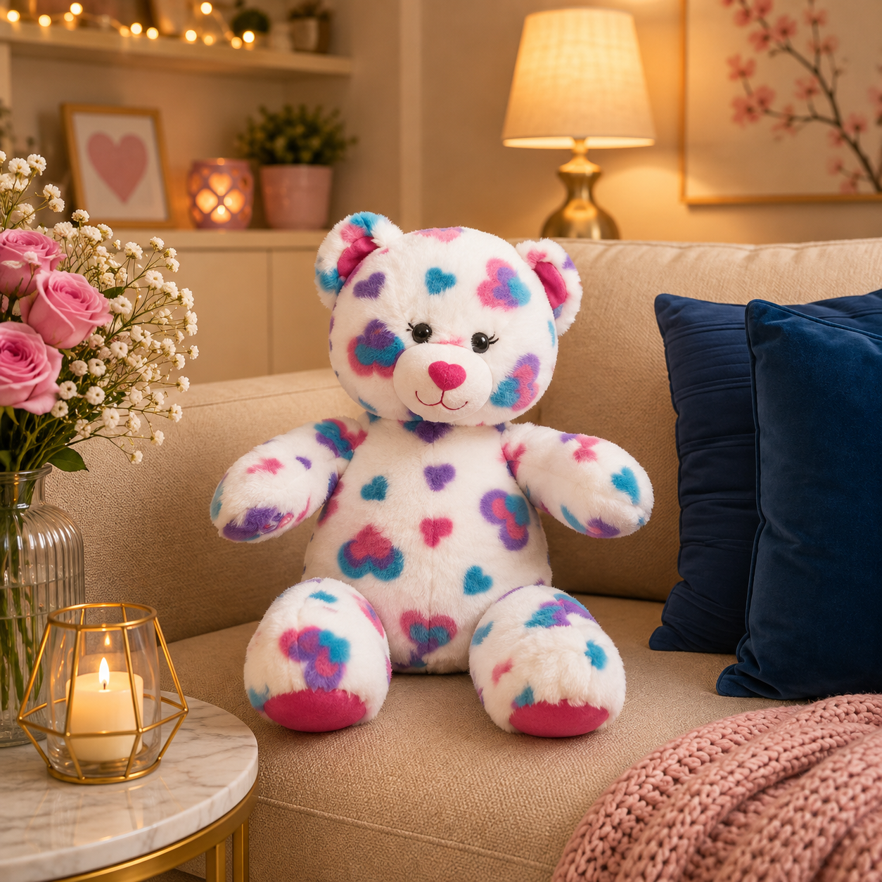 Heart Print Teddy Bear – Soft Plush Stuffed Teddy Bear