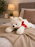 Large White Teddy Bear Plush Toy with Red Ribbon