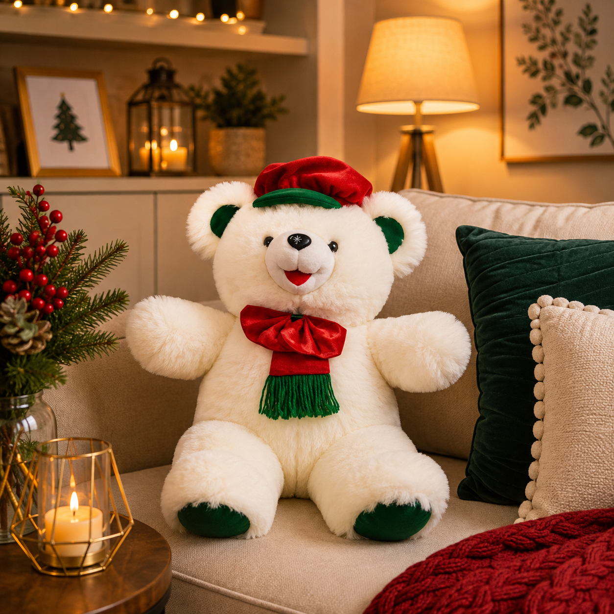 Christmas Teddy Bear with Santa Hat & Scarf