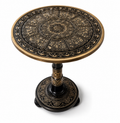 Luxury Black & Gold Round Side Table | Ornate Wooden Accent Table for Living Room & Home Decor