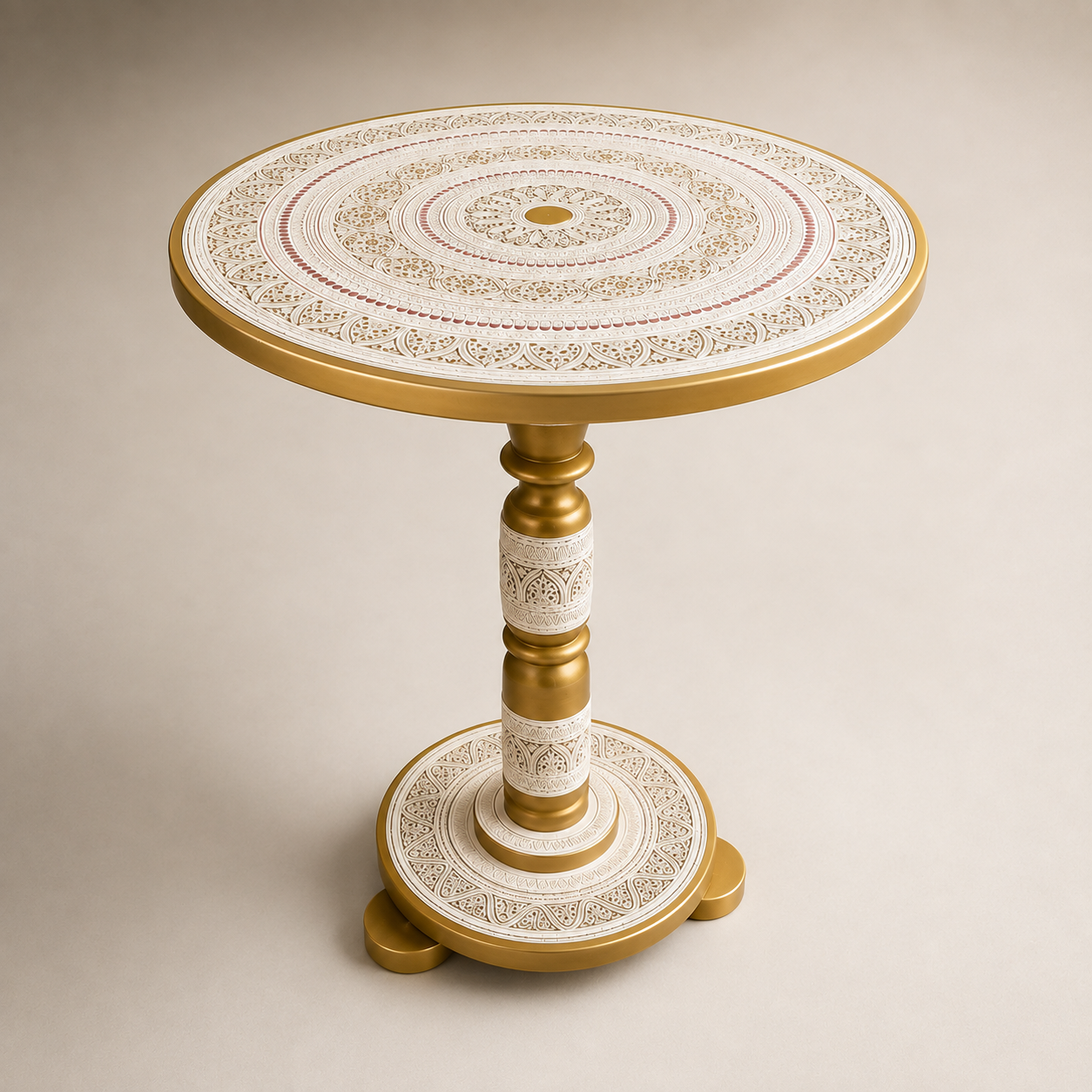 Luxury Gold & White Round Side Table | Decorative Wooden Accent Table for Home & Office