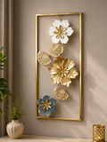 Luxury 3D Floral Wall Art with Golden Frame | Modern Metal Flower Wall Decor for Living Room & Bedroom