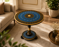 Luxury Blue & Gold Round Coffee Table | Handcrafted Decorative Center Table for Living Room