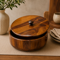 Handcrafted Wooden Hot Pot with Lid | Premium Insulated Serving Bowl for Kitchen & Dining