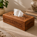 Handcrafted Wooden Tissue Box Cover – Carved Floral Tissue Holder for Home & Office