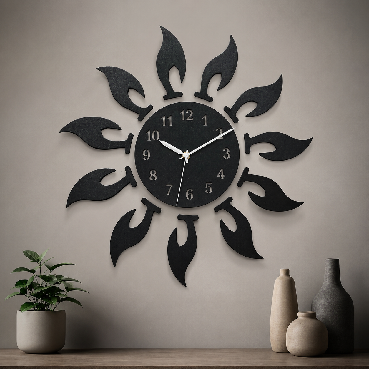 Modern Black Sunburst Wall Clock – Elegant 3D Decorative Home Clock