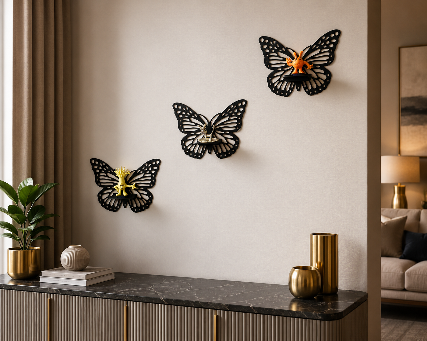 Set of 3 Butterfly Wall Shelves with Set of 3 Butterfly Wall Shelves candle light, Wall Décor Ideas, Wooden Wall Shelves, Wall Décor Ideas, Wooden Wall Shelves