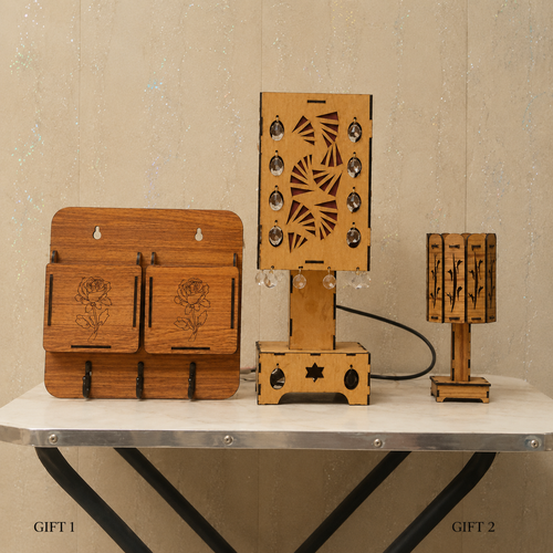 Abstract Geometric Wooden LED Table Lamp with (2 Free Gifts)