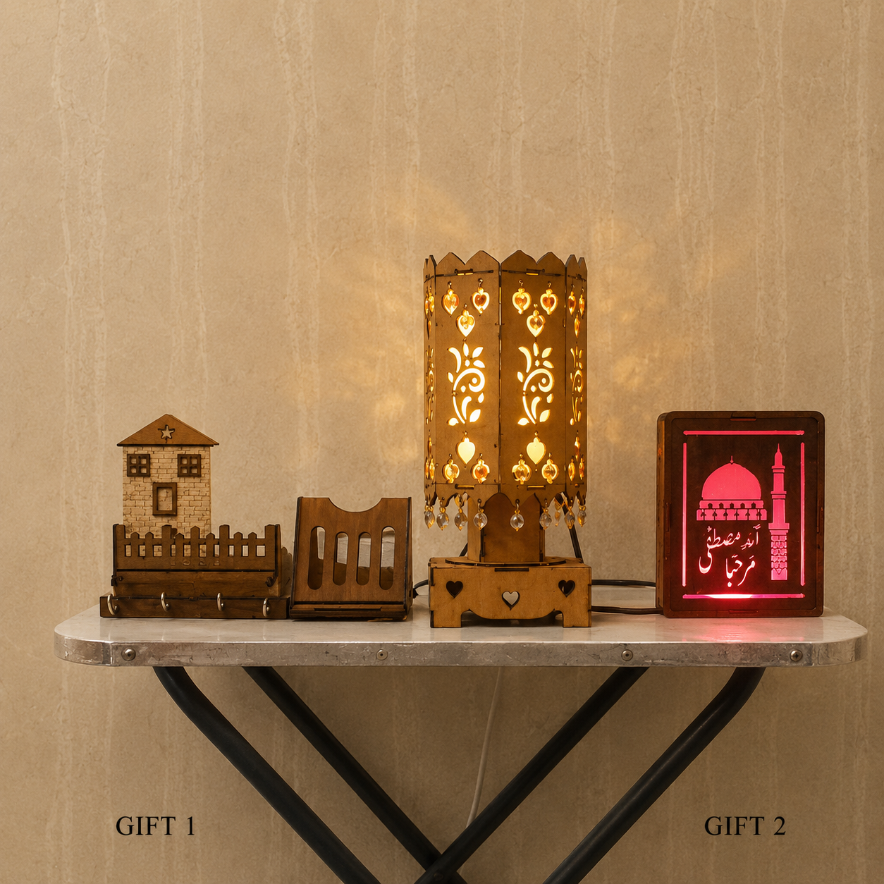 Luxury Floral Crystal Wooden LED Table Lamp 2 Free Gifts