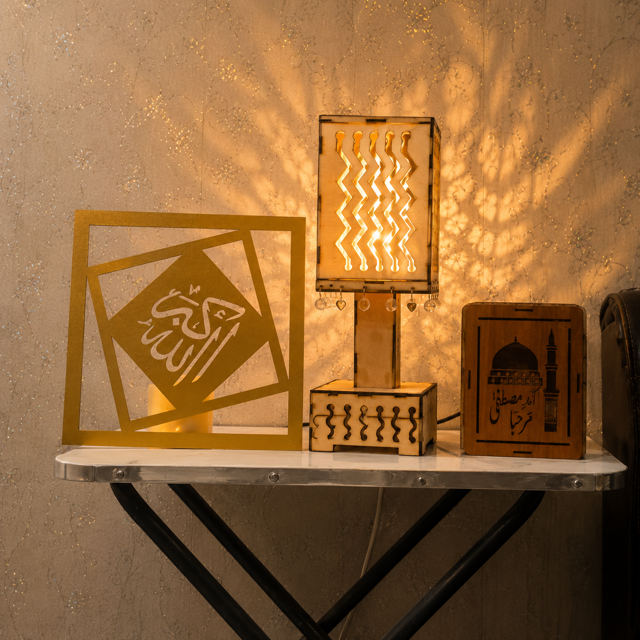 Geometric Crystal Wooden LED Table Lamp with 2 Free Gifts