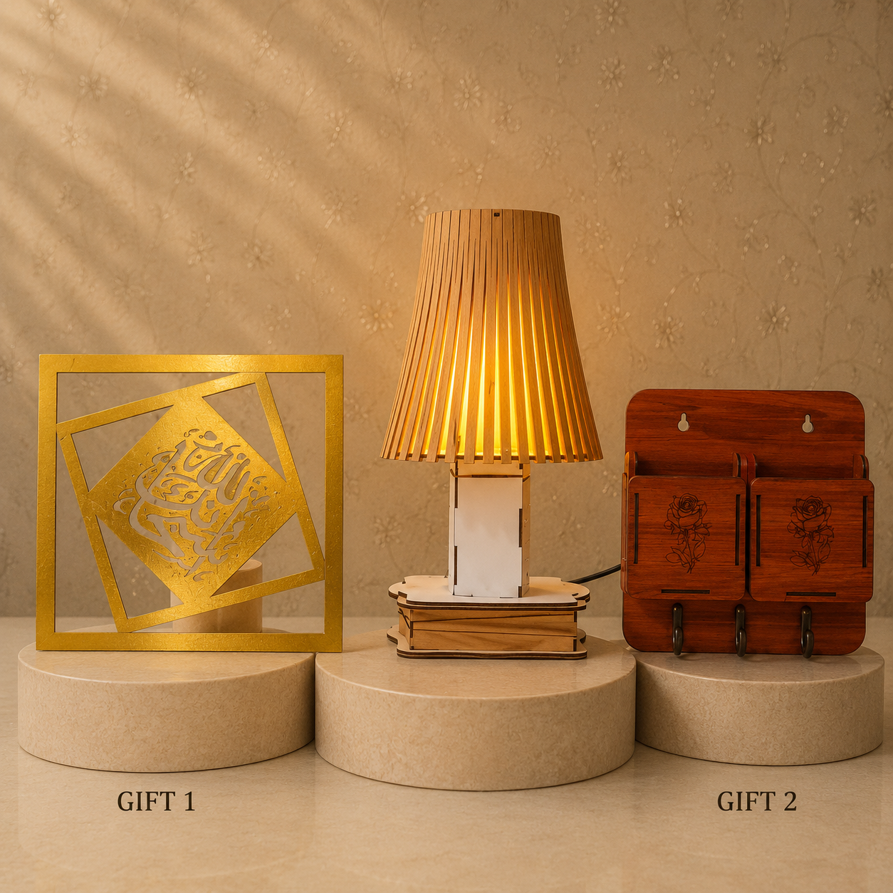 Nordic Wooden Table Lamp with Warm LED Light with 2 Free Gifts