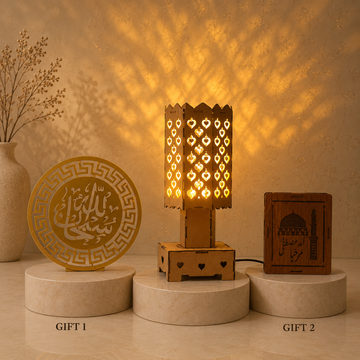 Elegant Heart Pattern Wooden Bedside Lamp with 2 Free Gifts