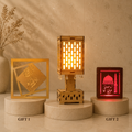 Geometric Wooden LED Table Lamp for Home Decor with 2 Free Gifts