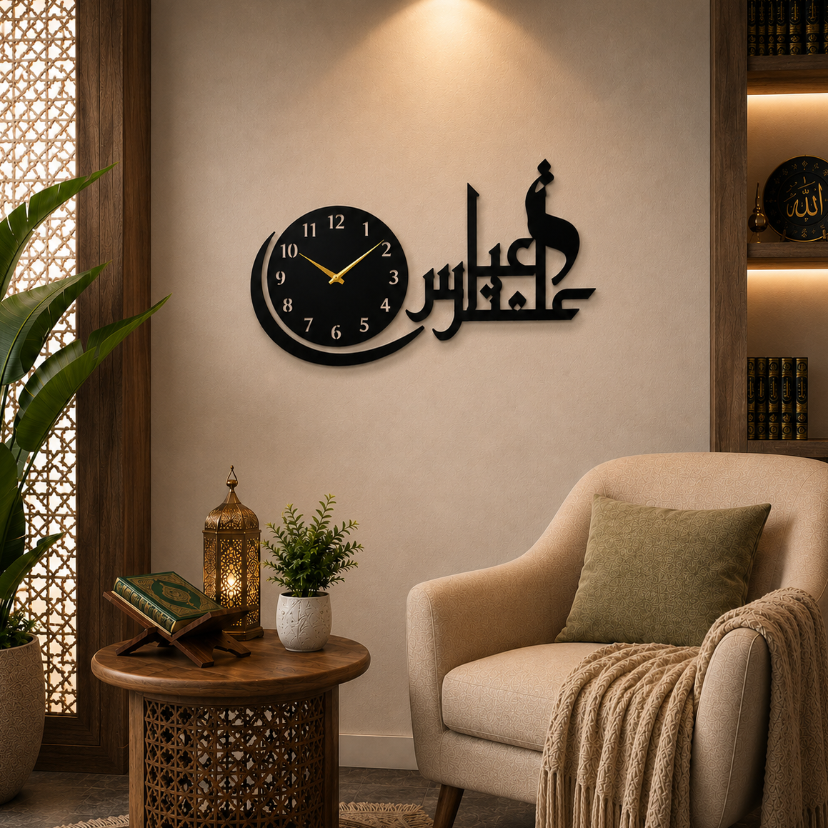 Ya Ghazi Abbas Alamdar 3D wall clock - Modern Arabic Calligraphy Wall Decor for Living Room