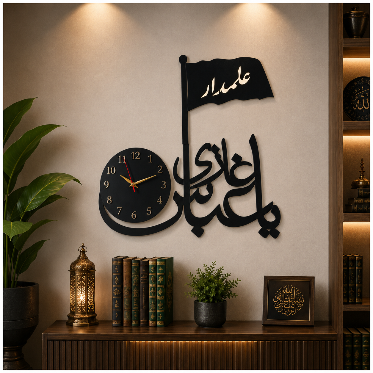 Ya Ghazi Abbas 3D wall clock - Modern Arabic Calligraphy for Living Room