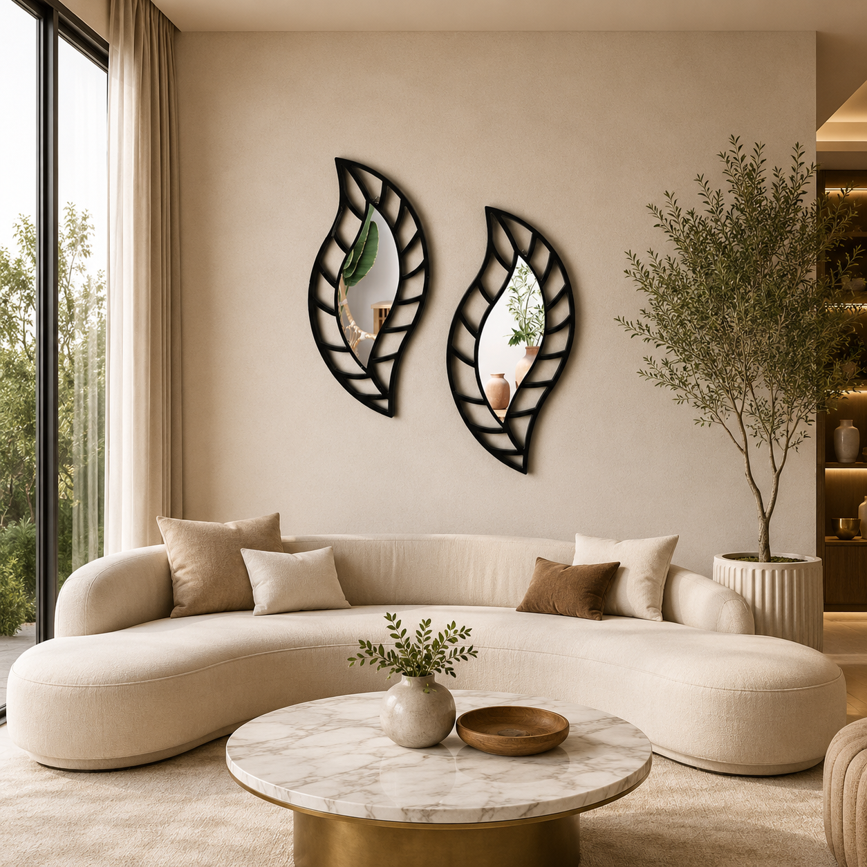 Artistic Acrylic Mirror Leaf Wall Decor Set – Modern MDF Wall Art