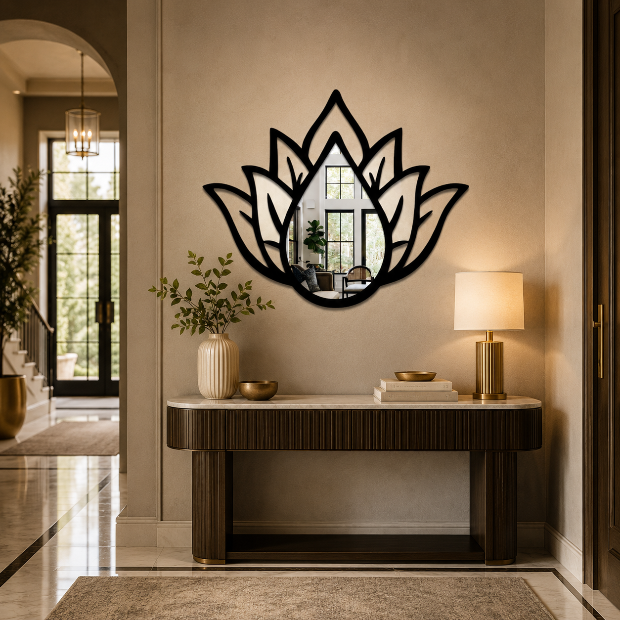 Lotus Acrylic Mirror Wall Art – Modern Lotus Flower Wall Decor
