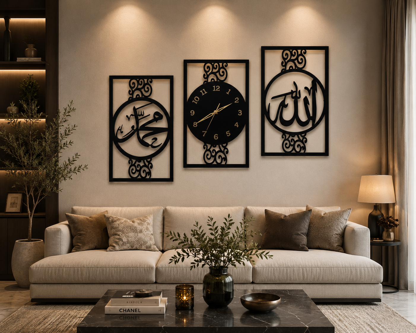 Islamic Allah Muhammad (SAW) Wooden Wall Clock – Modern Islamic MDF Wall Decor