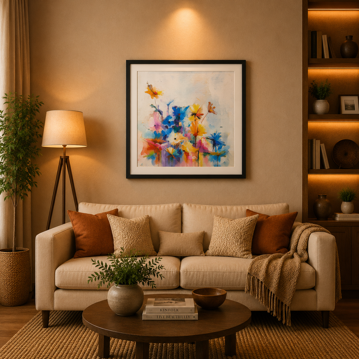 Abstract Floral Wall Art Frame – Modern Watercolor Flower Canvas Painting