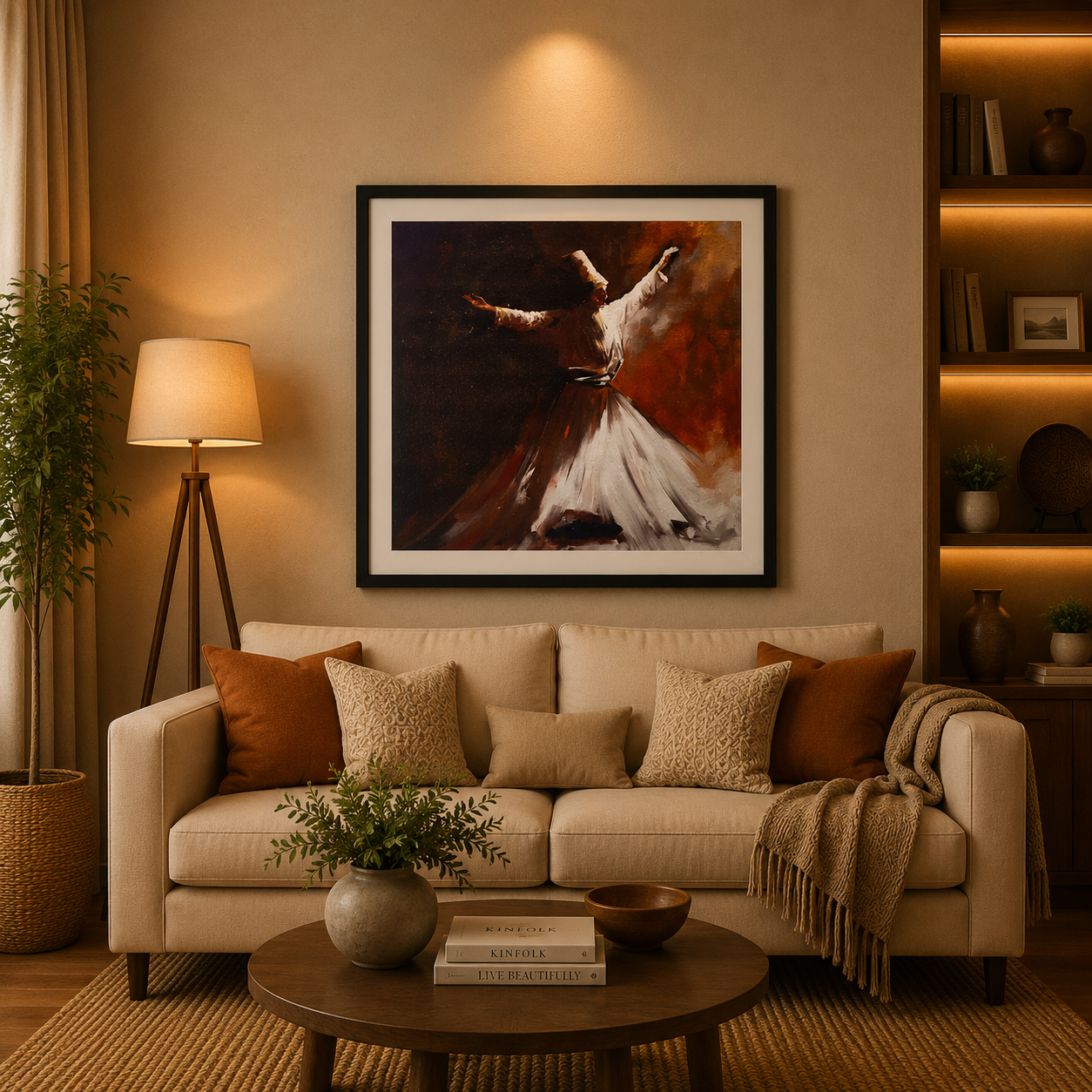 Whirling Dervish Sufi Wall Art – Spiritual Islamic Canvas Painting Frame