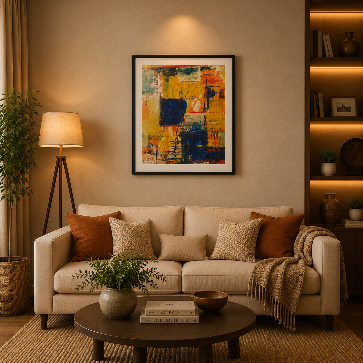 Abstract Colorful Wall Art Frame – Modern Geometric Canvas Painting for Living Room