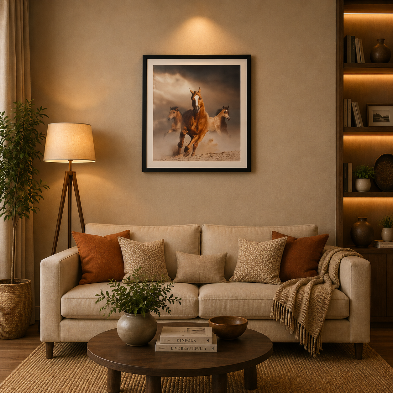 Running Horses Wall Art Frame – Wild Horse Canvas Painting for Living Room