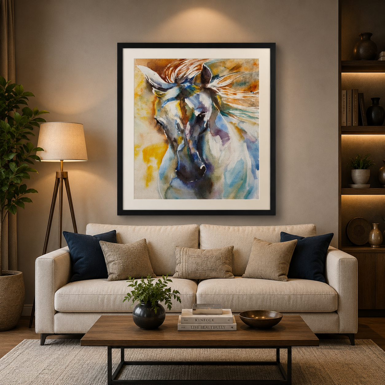 Abstract Watercolor Horse Wall Art Frame – Modern Animal Canvas Decor