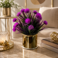Artificial Purple Flower Plant in Golden Pot | Mini Decorative Faux Floral Arrangement