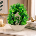 Artificial Bonsai Ring Plant in Ceramic Bowl | Modern Tabletop Home Decor