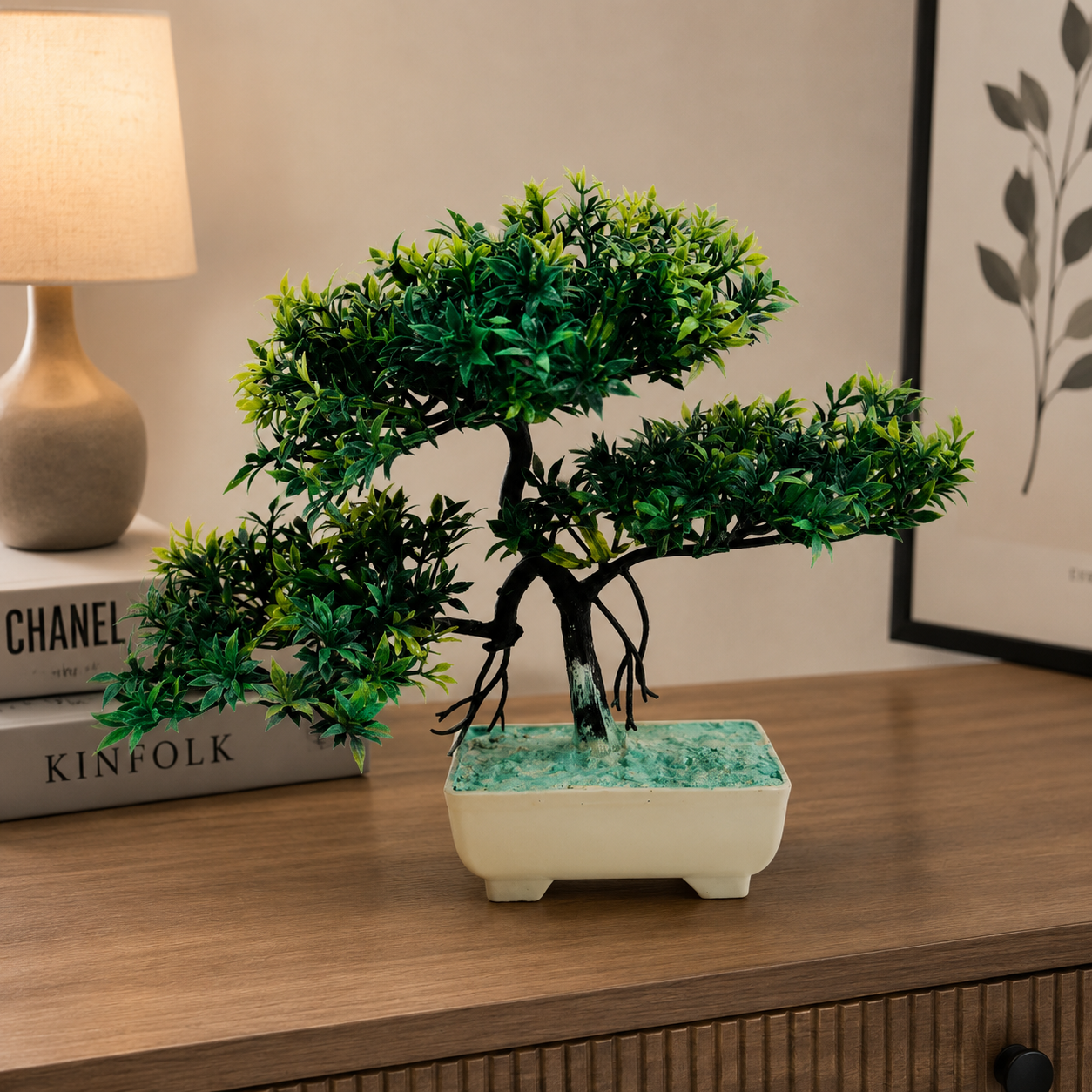 Artificial Bonsai Tree Plant in White Pot | Decorative Tabletop Home Decor