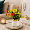 Artificial Flower Plant in White Pot | Decorative Faux Floral Arrangement for Home Decor
