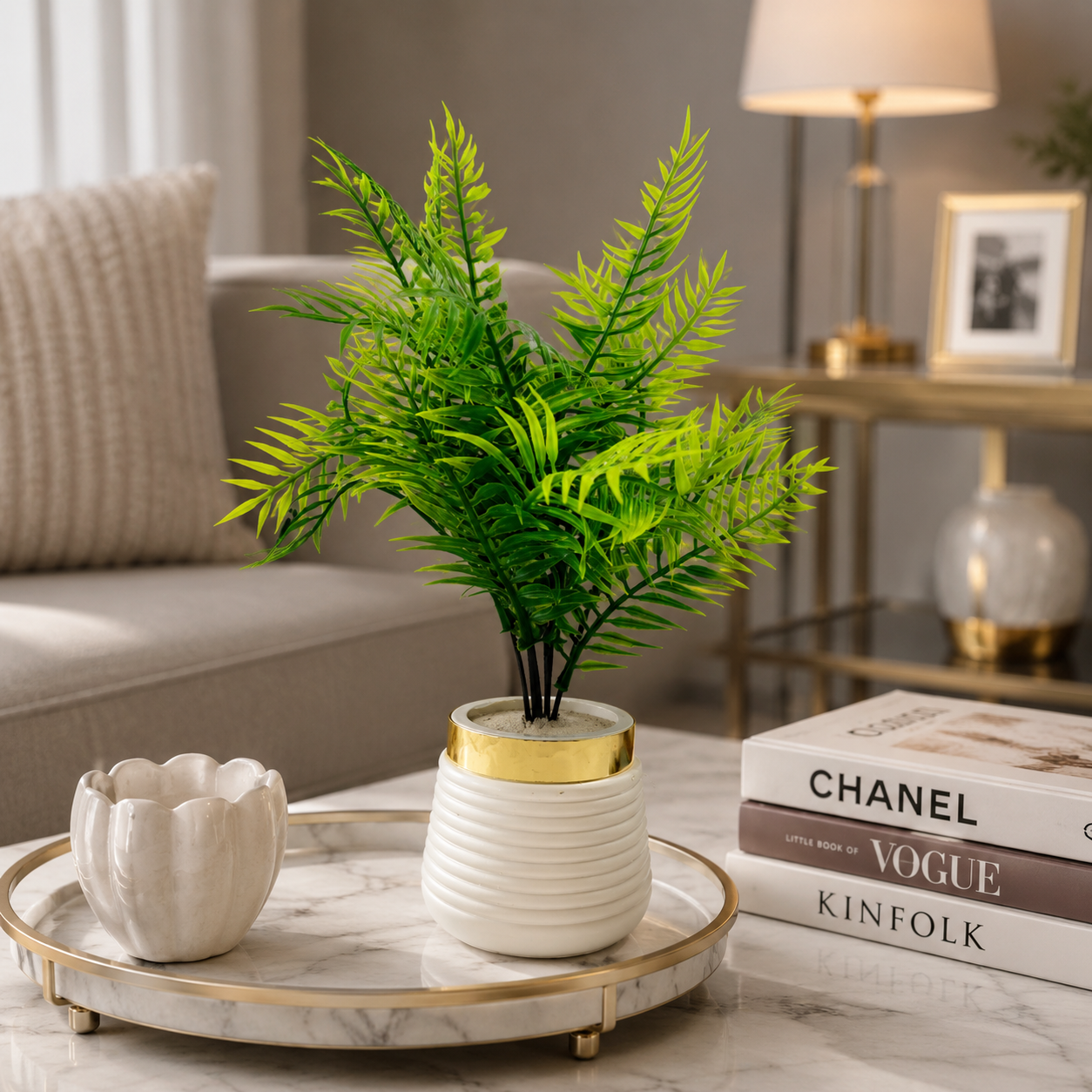 Artificial Fern Plant in White Pot | Decorative Faux Greenery for Home & Office