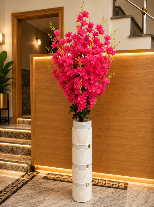 Artificial Red Flower Plant with Tall Decorative Vase | Faux Floral Floor Plant for Home & Office Décor CH 0101