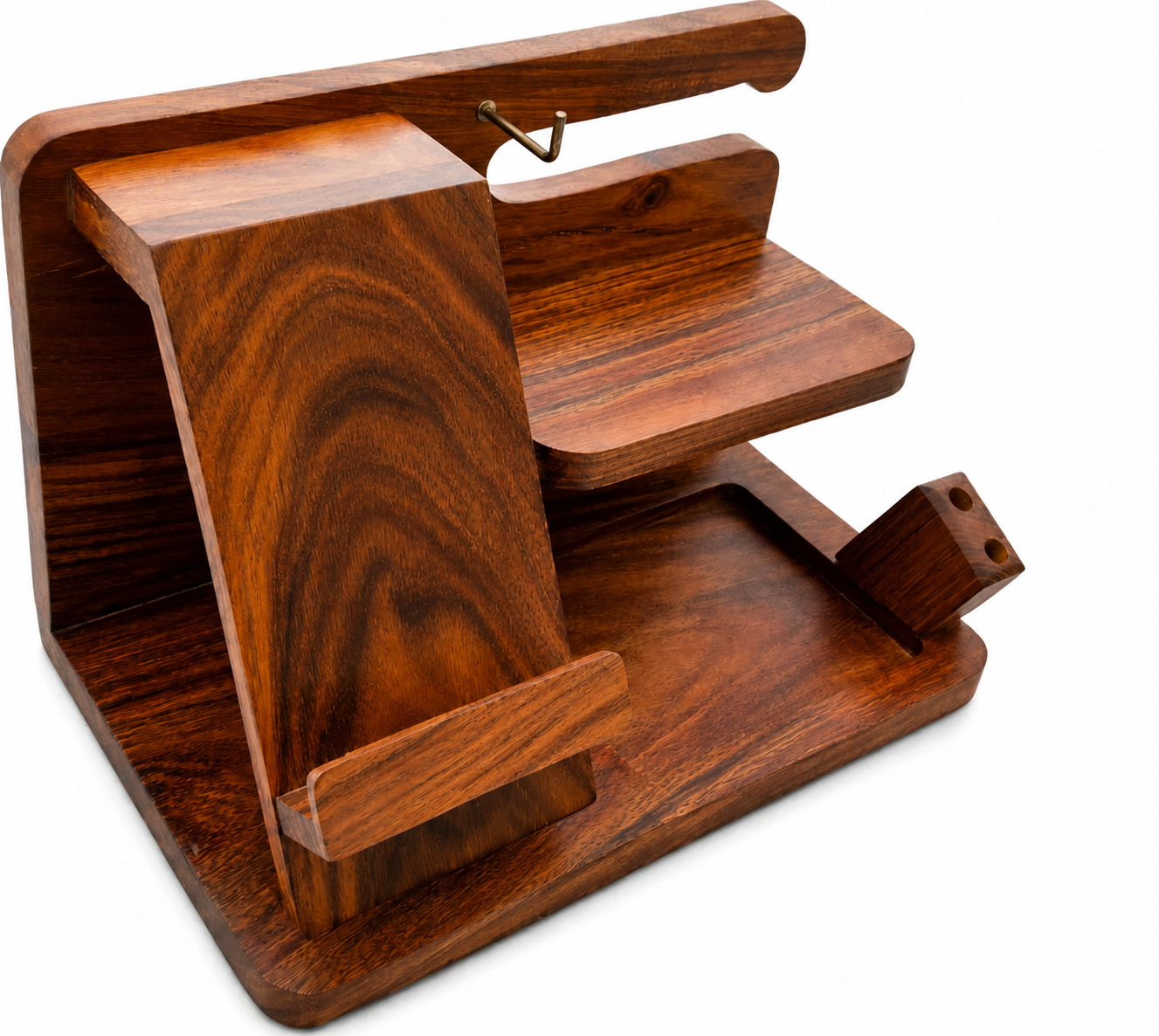 Handcrafted Sheesham Wood Desk Organizer | Phone Dock, Watch Stand & Key Holder