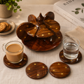 Handcrafted Wooden Coaster Set with Rotating Holder