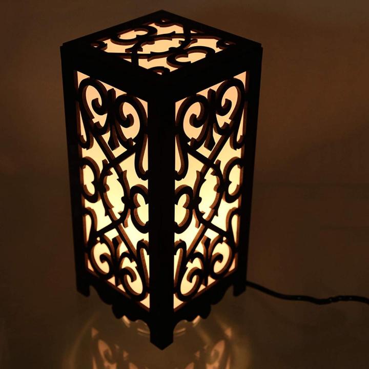 Baroque Wooden Table Lamp – Decorative Laser Cut Lantern for Home Decor