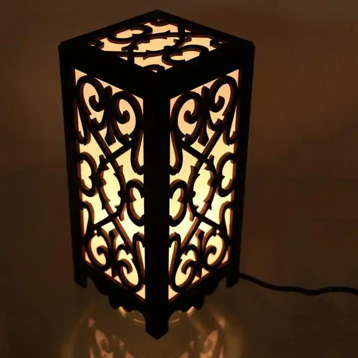 Baroque Wooden Table Lamp – Decorative Laser Cut Lantern for Home Decor