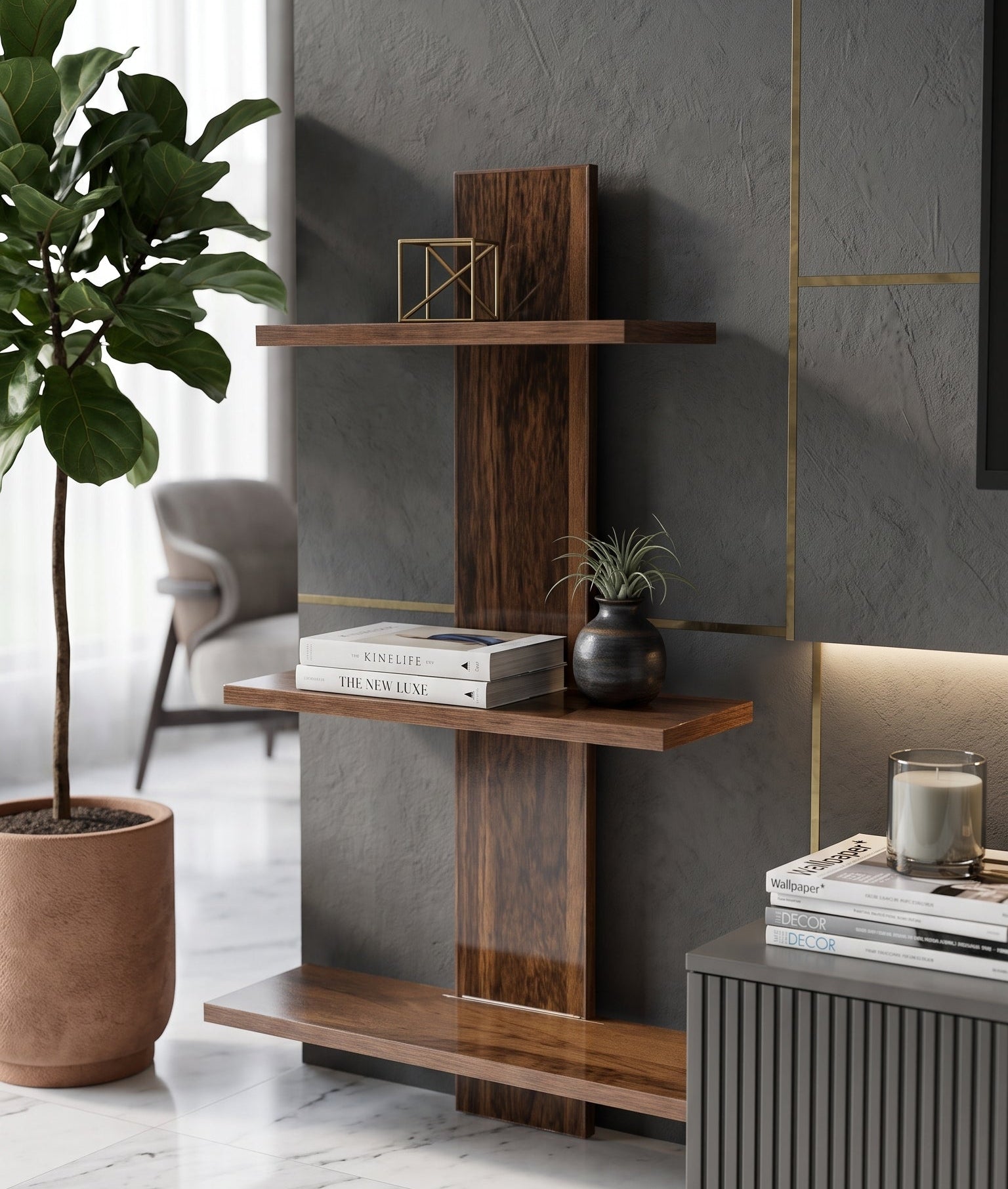 Modern 3-Tier Wooden Wall Shelf | Floating Display Shelf | Decorative Wall Mounted Storage Rack for Living Room, Bedroom & Office WS 0115