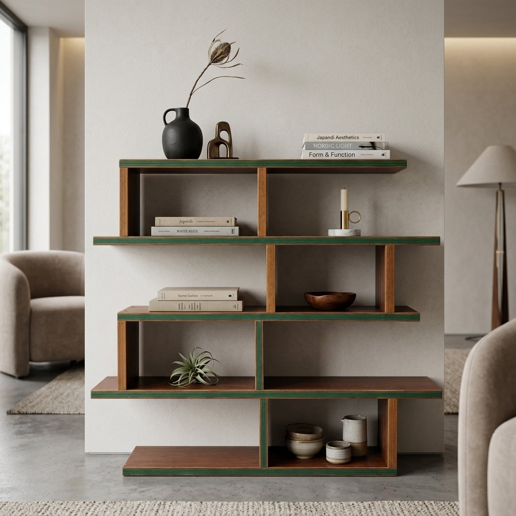 Modern Open Wooden Display Shelf | Multi-Level Decorative Storage Rack | Freestanding Bookcase for Living Room, Bedroom & Office WS 0107