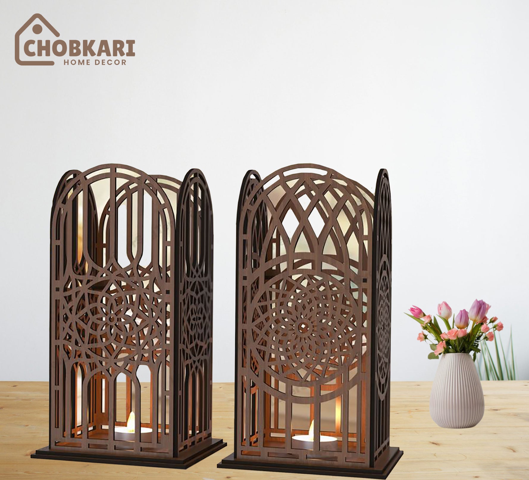 Wooden Arch Table Lamp – Islamic Geometric Decorative Lantern