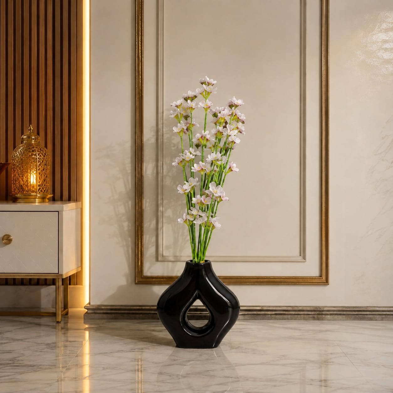Luxury Artificial White Blossom Flower Arrangement with Modern White Ceramic Vase | Home & Office Decor CH 0053
