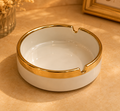 Luxury White Ceramic and Greeen Ashtray with Gold Rim – Modern Round Cigar & Cigarette Ash Holder for Home, Office & Table Décor