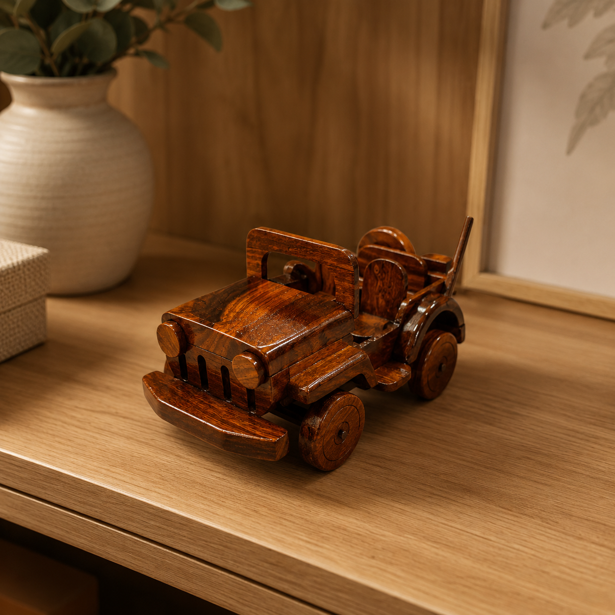 Handcrafted Wooden Vintage Jeep Toy | Classic Decorative Wooden Car for Kids & Home Décor