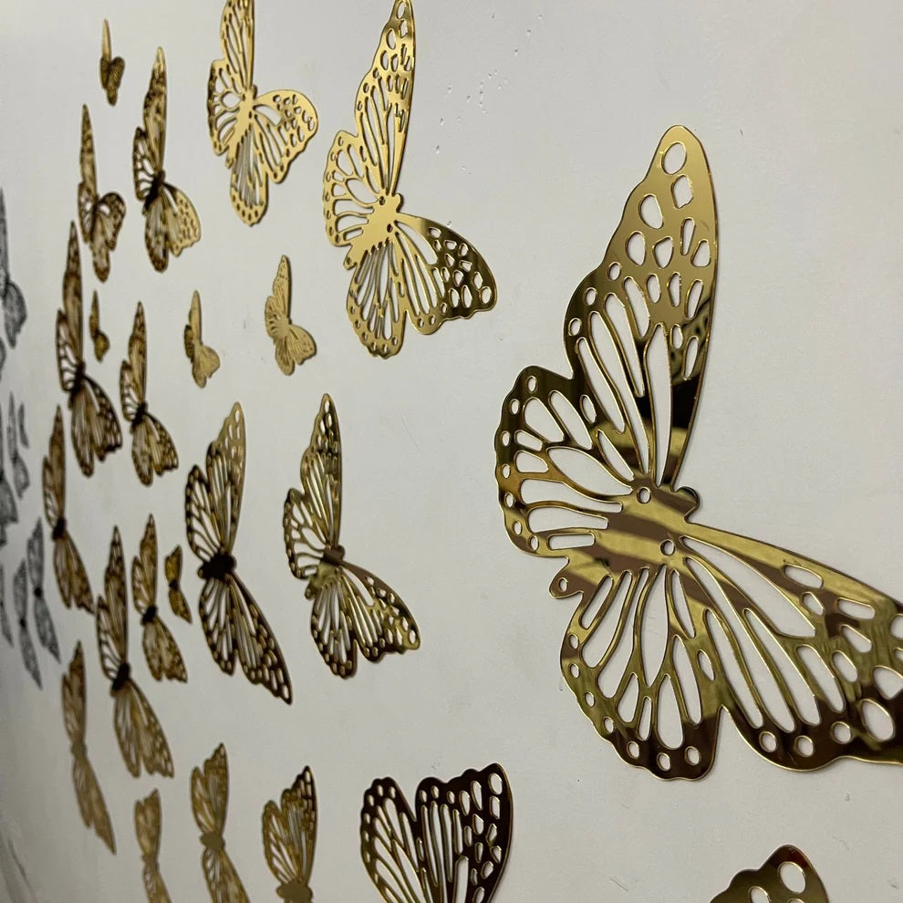 Acrylic Mirror Butterflies Wall Decor – 3D Butterfly Mirror Art Set