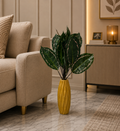 Artificial Calathea Plant with Yellow Ceramic Vase – Premium Faux Indoor Decorative Plant for Living Room, Office & Home Décor (Ch087)